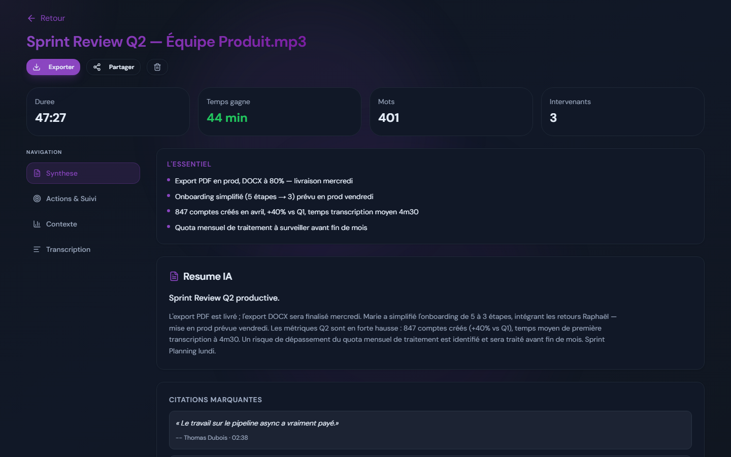 AudiosTranscribe - Interface synthèse de réunion automatique